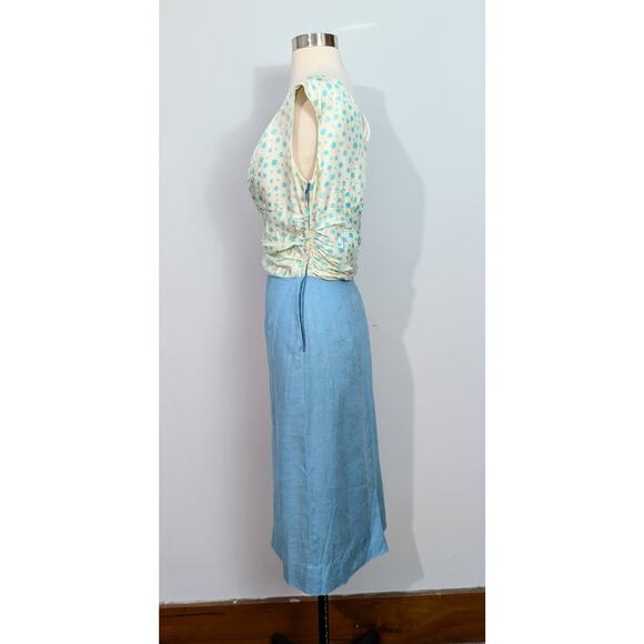 Rembrandt Blue Polka Dot and Linen 40s Dress - Picture 3 of 8
